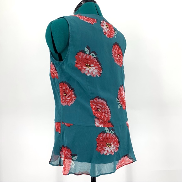 Cabi Blushing Blouse # 3445, Chrysanthemum Print Teal Sleeveless Blouse, Medium - Picture 7 of 16
